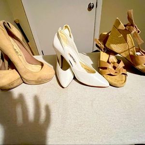white heels size 8 brown sandles size 8 also a pair of brown heels size 5.5